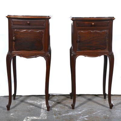 Lot 504 - Pair of .French walnut bedside tables