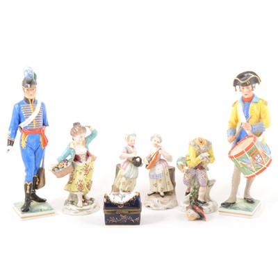 Lot 29 - Two Continental porcelain figures of soldiers, the Napoleonic Era, (one damaged)