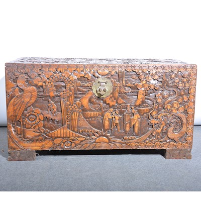 Oriental carved store camphor wood chest