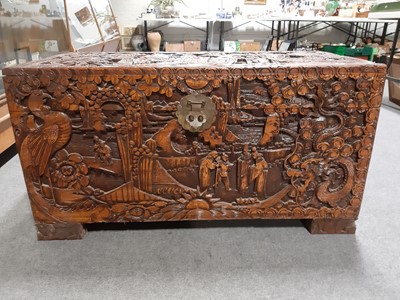 Lot 552 - Singapore carved camphor wood chest