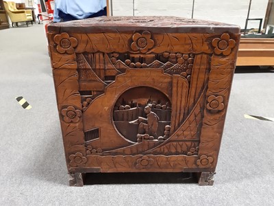 Lot 552 - Singapore carved camphor wood chest