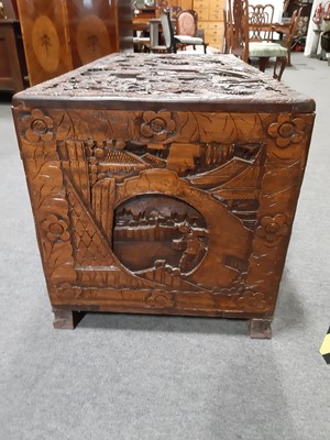 Lot 552 - Singapore carved camphor wood chest