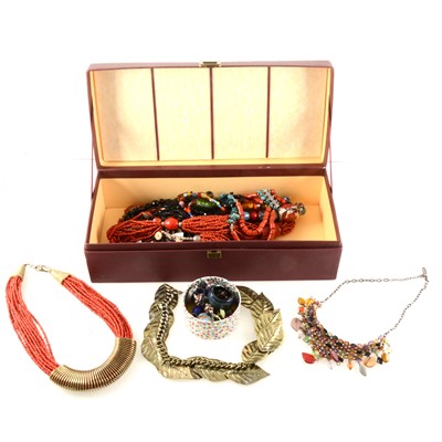 Lot 328A - A collection of costume jewellery bead necklaces and earrings.