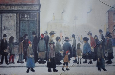 Lot 439 - After L. S. Lowry, Waiting For the Shops To Open, reproductive colour print