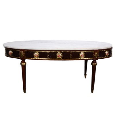 Lot 575 - A reproduction coffee table, oval marble top,...