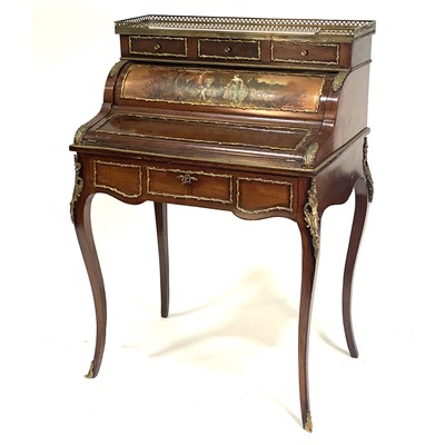 Lot 321 - A Louis Philippe style stained mahogany Vernis Martin bureau de dame, mid 20th Century