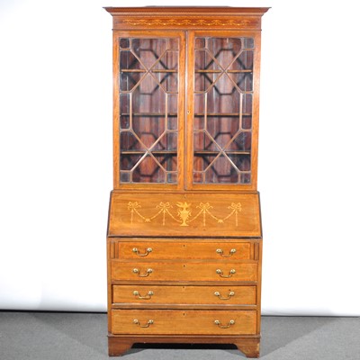 Lot 497 - An Edwardian inlaid mahogany bureau bookcase