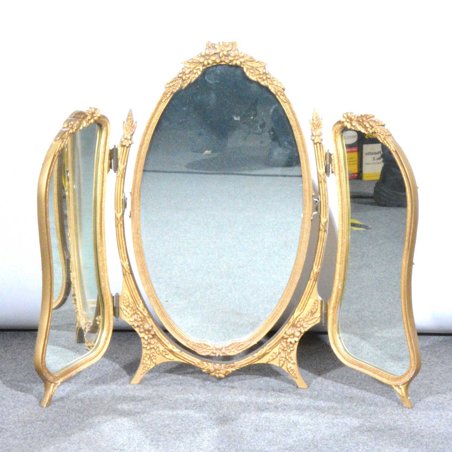 Lot 533 A gilt triptych dressing table mirror