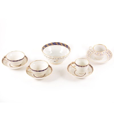 Lot 65 - A Barr period Worcester slop bowl, cup and saucer, and three Derby cups and saucers