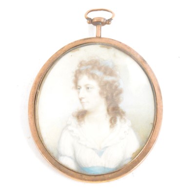 Lot 370 - Miniature portrait, head and shoulders of a lady