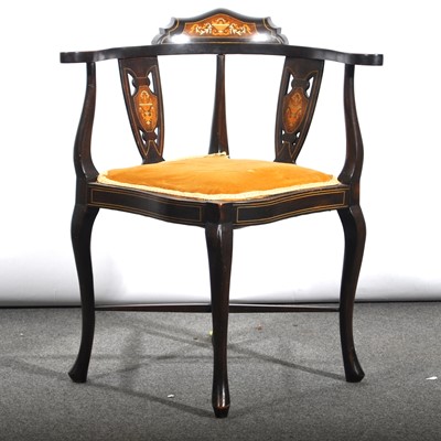 Lot 586 - Edwardian inlaid mahogany corner chair