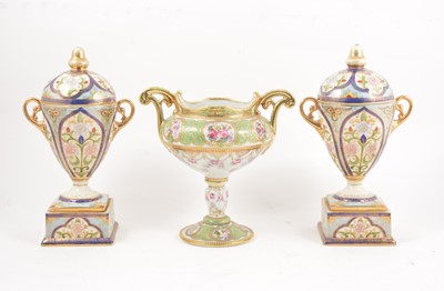 Lot 95 - Noritake pedestal bowl and a pair of covered urns