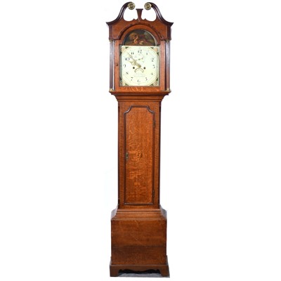 Lot 573 - Oak longcase clock, dial signed Penistone, Horncastle