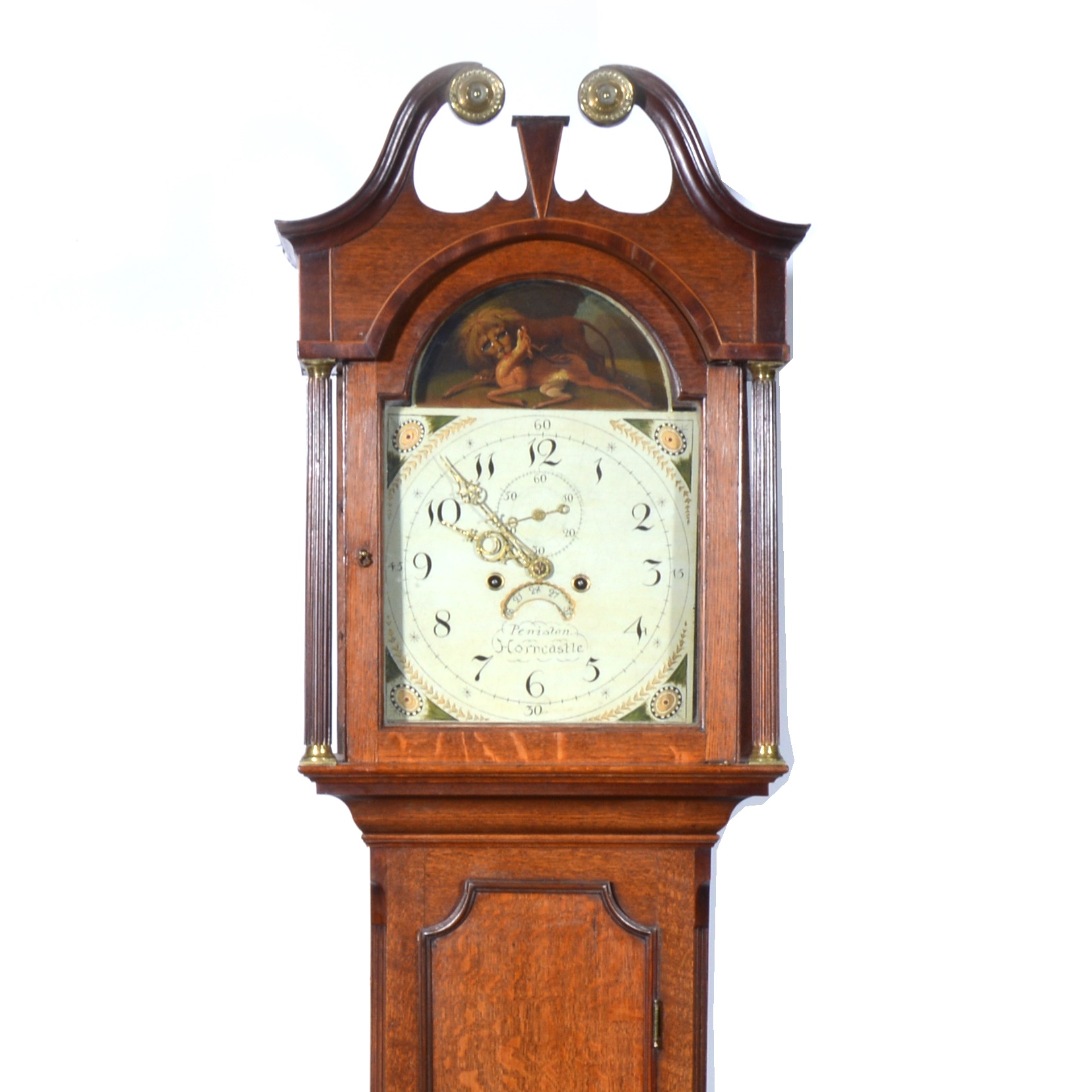 Lot 573 Oak longcase clock, dial signed Penistone,