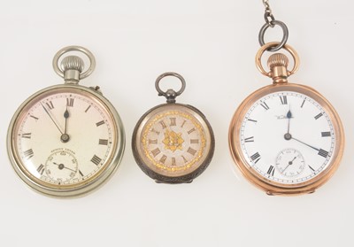 Lot 391A - Waltham - A gold-plated open-faced pocket watch, and two other pocket watches.