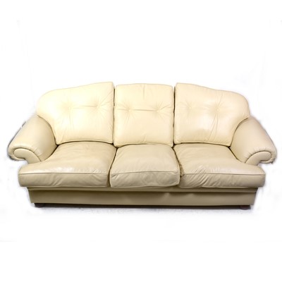 Lot 123A - A contemporary cream coloured leather three-seat sofa