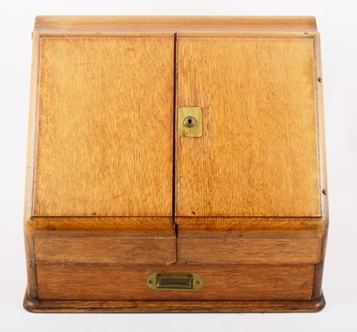 Lot 154 - An Edwardian oak correspondence box, labelled J.C. Vickery