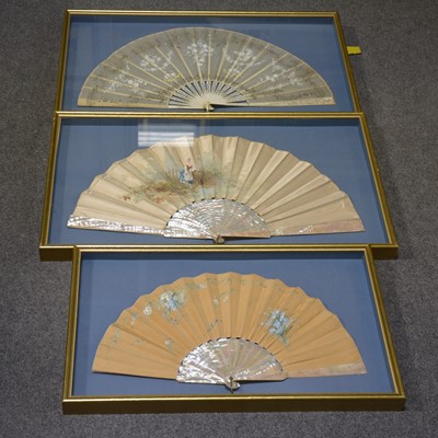 Lot 196 - A French painted silk fan, signed Jolivere