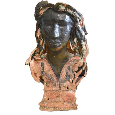 Lot 132 - A stone figurehead, Studio glazed bust of a young lady