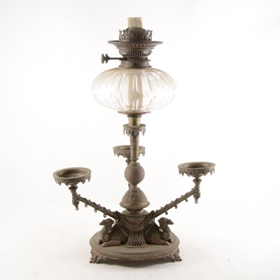 Lot 145 - A Victorian plated oil lamp epergne centrepiece