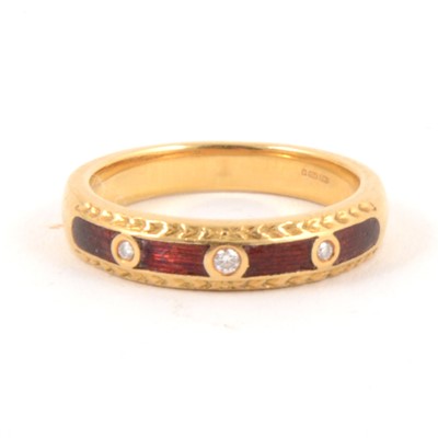 Lot 112 - Faberge - a modern red enamel and diamond set ring.