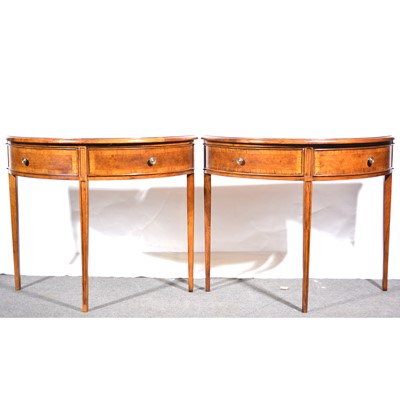 Lot 498 - Pair of walnut and burr walnut console tables