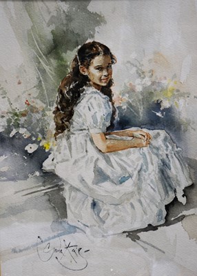 Lot 447 - Gordon King, portrait of a young lady, watercolour, 35cm x 26cm.