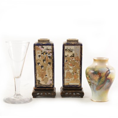 Lot 31 - A pair of Satsuma ware vases; Georgian wine glass, and a Worcester vase