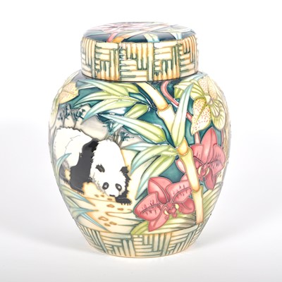 Lot 593 - A Moorcroft Pottery ginger jar and cover, 'Giant Panda' designed by Sian Leeper