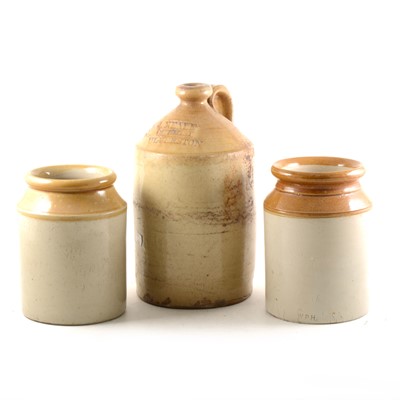 Lot 97 - A stoneware chemist's flagon and two stoneware containers.