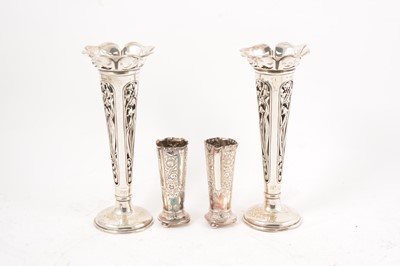 Lot 282 - Pair of Art Nouveau silver spill vases and a nother smaller pair