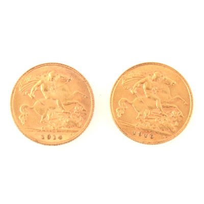 Lot 397 - Two Gold Half Sovereigns, Edward VII 1910, George V 1914.(2)