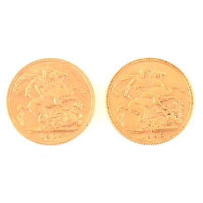 Lot 392 - Two Gold Full Sovereigns, Edward VII 1905 Perth Mint, 1909. (2)