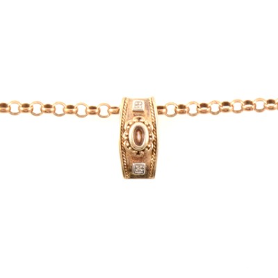 Lot 381 - A gold bracelet, chain and silver-gilt pendant.