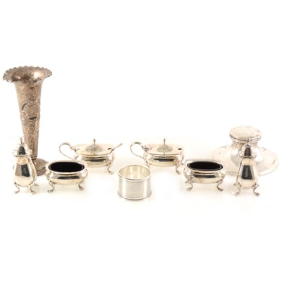 Lot 279 - A six piece silver condiment set by James Dixon & Sons Ltd, Birmingham 1963-4, and other small silver items.