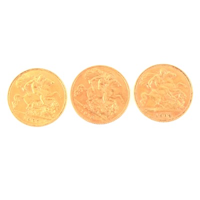 Lot 396 - Three Gold Half Sovereigns,  Edward VII 1903, 1907, George V 1913. (3)