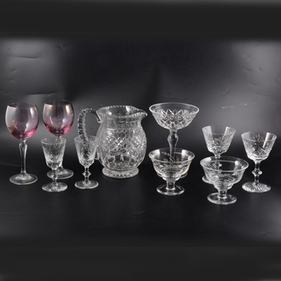 Lot 65 - A collection of crystal glassware, to include water jugs, sherry glasses, brandy balloons, etc
