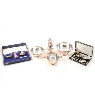 Lot 240 - An electroplated four-piece teaset, quaiches, and other plated ware