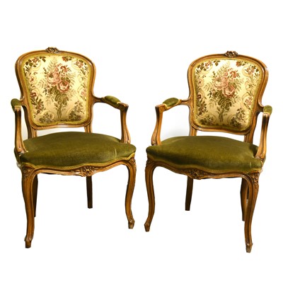 Lot 113 - A pair of French beechwood chairs