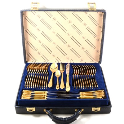 Lot 233 - A cased SBS modern canteen of gold-plated stainless steel cutlery