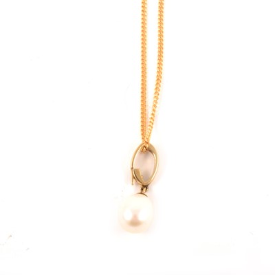 Lot 380 - A pearl drop pendant and chain.