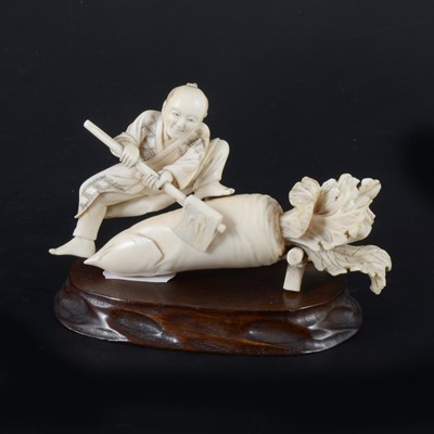 Lot 45 - A Japanese carved ivory okimono, probably Meiji