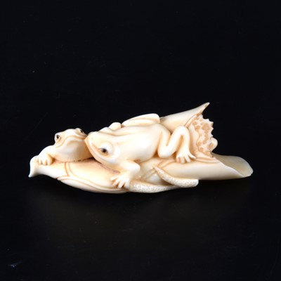 Lot 46 - A Japanese carved ivory group, probably early 20th Century