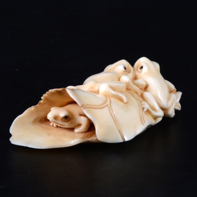 Lot 46 - A Japanese carved ivory group, probably early 20th Century