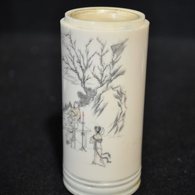 Lot 51 - A Japanese carved ivory cylindrical case, probably early 20th Century