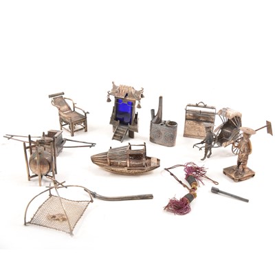 Lot 180 - A collection of Chinese export silver miniature models by Tuck Chang of Shanghai