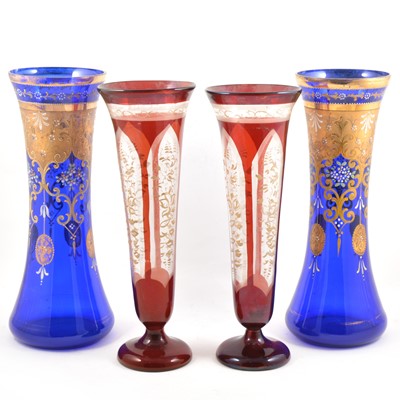 Lot 101 - Two pairs of Bohemian glass vases