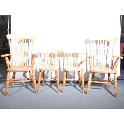 Lot 426 - Set of six beech Windsor type kitchen chairs