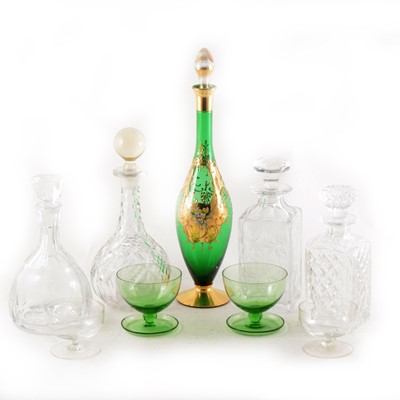 Lot 111 - A box of assorted cut glass including decanters and stemware