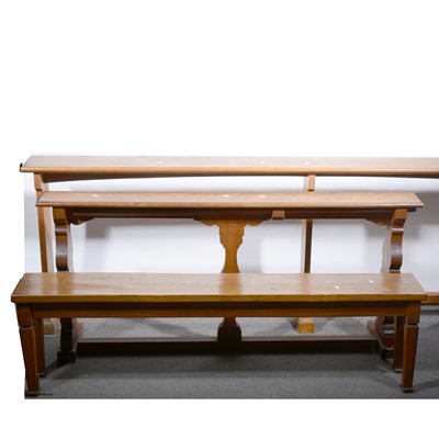 Lot 619 - An oak altar rail, chamfered stretcher,...